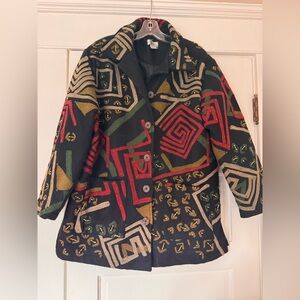 Vintage Black Abstract Embroidered Statement Wool Coat Size L